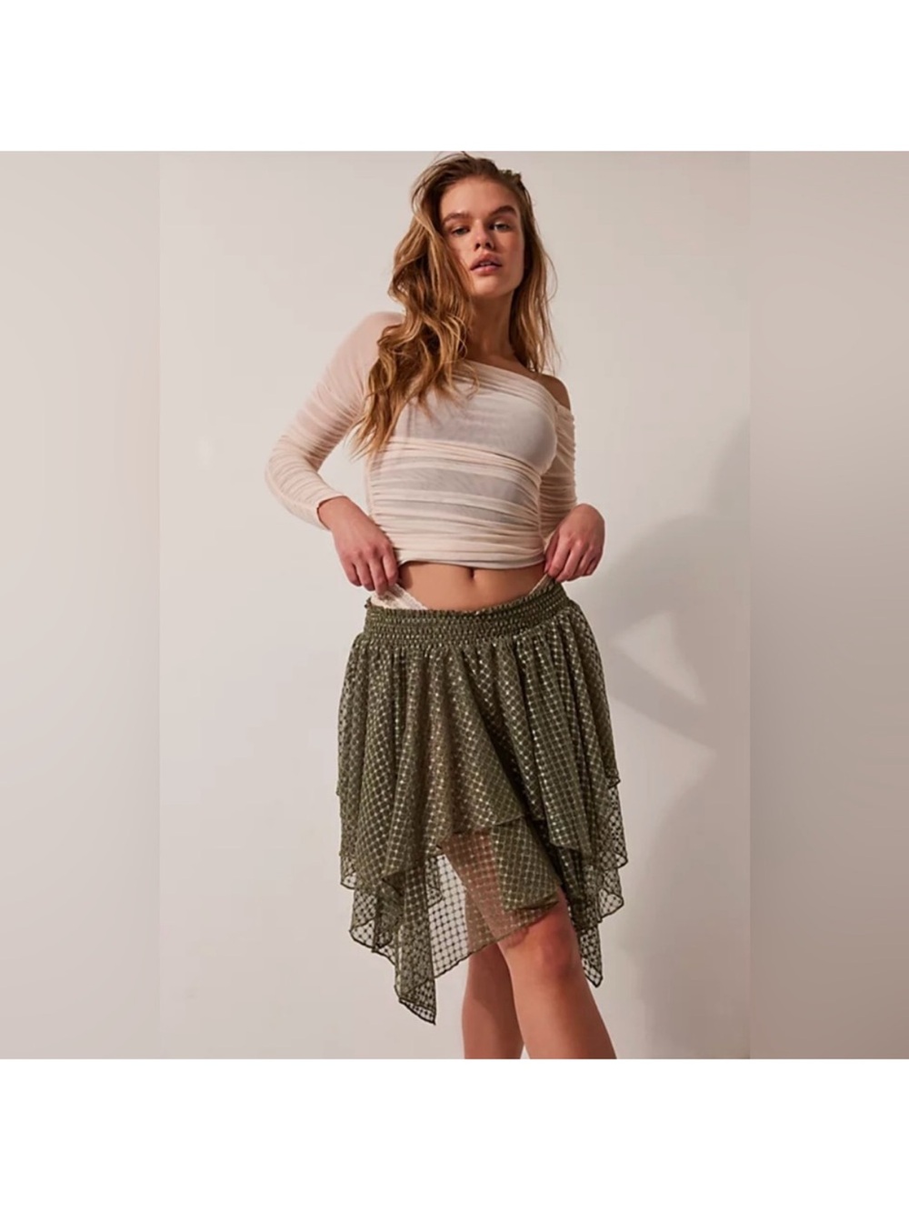 Free People Intimately All Season Half Slip Skirt in Olive Green Size‎ XS